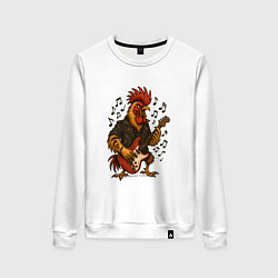 Свитшот хлопковый женский Петух гитарист рокер, цвет: белый