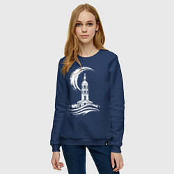 Свитшот хлопковый женский Высокая колонна под луной, цвет: тёмно-синий — фото 2