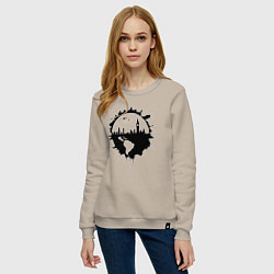 Свитшот хлопковый женский Городской горизонт мир в силуэтах, цвет: миндальный — фото 2