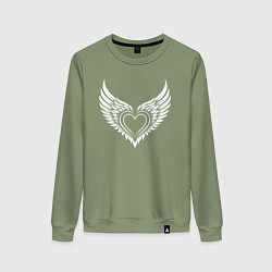 Свитшот хлопковый женский Сердце с крыльями ангела, цвет: авокадо