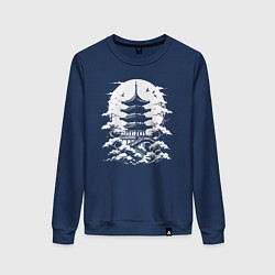 Свитшот хлопковый женский Лунная пагода, цвет: тёмно-синий