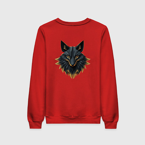 Женский свитшот Чёрный лис с золотым отливом: взгляд сквозь грани / Красный – фото 2