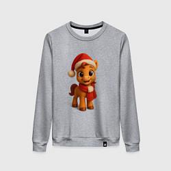 Женский свитшот Милая новогодняя лошадка в шапочке и с шарфом