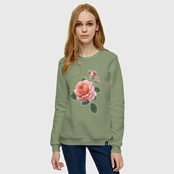 Свитшот хлопковый женский Розовые розы, цвет: авокадо — фото 2