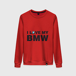 Свитшот хлопковый женский I love my BMW, цвет: красный