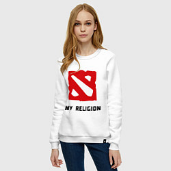 Свитшот хлопковый женский Dota 2: My Religion, цвет: белый — фото 2