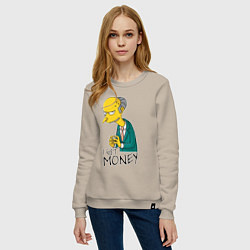 Свитшот хлопковый женский Mr. Burns: I get money, цвет: миндальный — фото 2