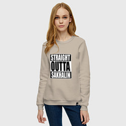 Свитшот хлопковый женский Straight Outta Sakhalin, цвет: миндальный — фото 2