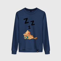 Свитшот хлопковый женский Котик спит, цвет: тёмно-синий