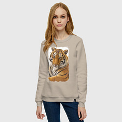 Свитшот хлопковый женский Tiger: retro style цвета миндальный — фото 2