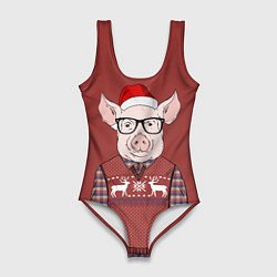 Женский купальник-боди New Year: Pink Piggy