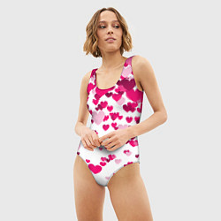 Купальник-боди 3D женский Сердца розовые падают, цвет: 3D-принт — фото 2