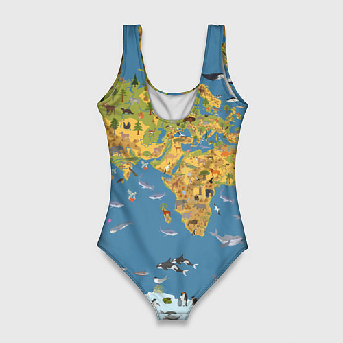 Женский купальник-боди Карта мира детская / 3D-принт – фото 2