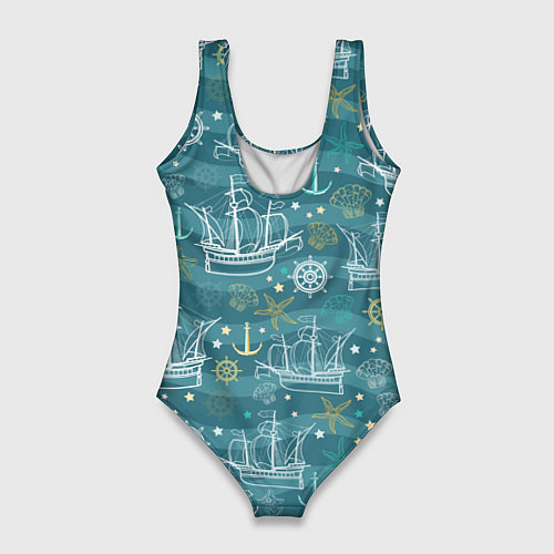 Женский купальник-боди Парусники в море - паттерн / 3D-принт – фото 2