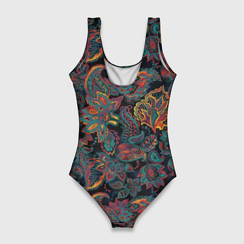 Женский купальник-боди Узор пейсли на черном / 3D-принт – фото 2