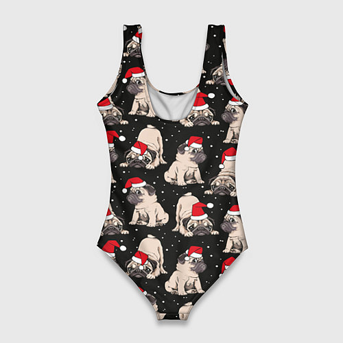 Женский купальник-боди Новогодние мопсы / 3D-принт – фото 2
