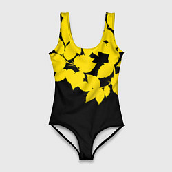 Купальник-боди 3D женский Желтые Листья - Минимализм, цвет: 3D-принт