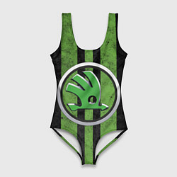 Купальник-боди 3D женский Skoda Green Logo Z, цвет: 3D-принт