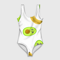 Купальник-боди 3D женский Банан и Авокадо, цвет: 3D-принт