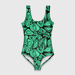 Купальник-боди 3D женский Зеленый абстрактный узор, цвет: 3D-принт