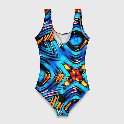 Женский купальник-боди Желто-синий абстрактный узор / 3D-принт – фото 2