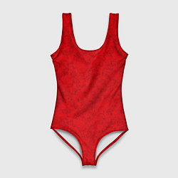 Купальник-боди 3D женский Ярко-красный мраморный узор, цвет: 3D-принт