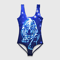 Купальник-боди 3D женский Неоновый тигр, цвет: 3D-принт