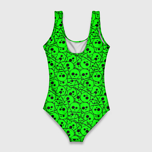 Женский купальник-боди Черепа на кислотно-зеленом фоне / 3D-принт – фото 2