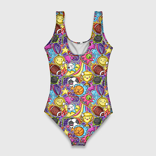 Женский купальник-боди Разный спорт в мультяшном стиле / 3D-принт – фото 2