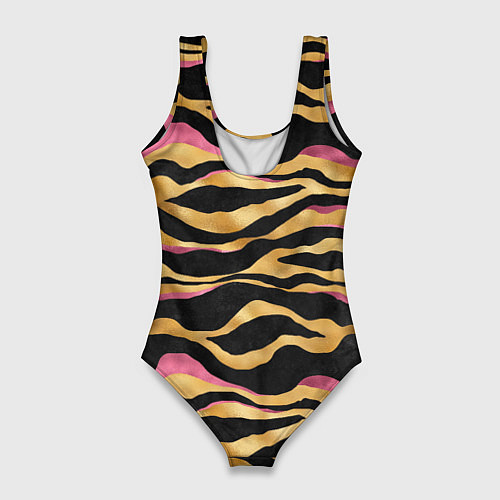 Женский купальник-боди Тигровый окрас Gold Pink / 3D-принт – фото 2