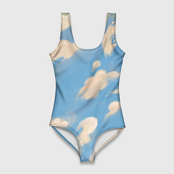 Женский купальник-боди Рисунок голубого неба с облаками маслом