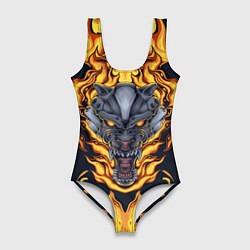 Купальник-боди 3D женский Маска тигра в огне, цвет: 3D-принт