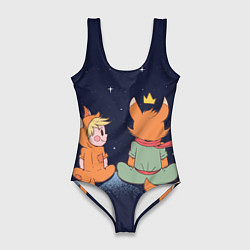 Женский купальник-боди Маленький принц и лис смотрят на небо