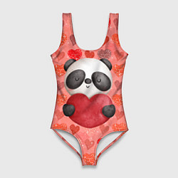 Купальник-боди 3D женский Панда с сердечком день влюбленных, цвет: 3D-принт