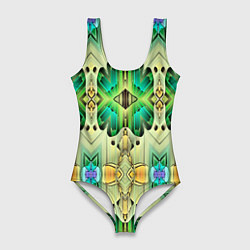 Купальник-боди 3D женский Green abstract 3d, цвет: 3D-принт