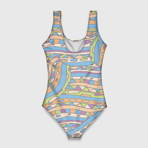 Женский купальник-боди Разноцветный геометрический узор в стиле дудл / 3D-принт – фото 2