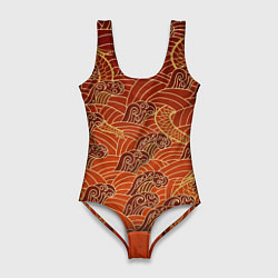 Купальник-боди 3D женский Япония Волны, цвет: 3D-принт