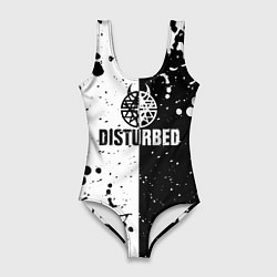 Купальник-боди 3D женский Disturbed черное белое, цвет: 3D-принт