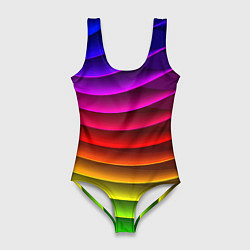 Купальник-боди 3D женский Color line neon pattern Abstraction Summer 2023, цвет: 3D-принт