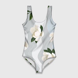 Женский купальник-боди Цветы Белые С Полосами