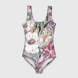 Женский купальник-боди Цветы Фиолетовый Клематис