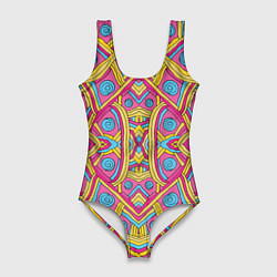 Женский купальник-боди Разноцветный и яркий узор в дудл стиле