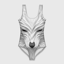 Купальник-боди 3D женский Волк - белый, цвет: 3D-принт