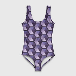 Купальник-боди 3D женский Фиолетовые шестиугольники, цвет: 3D-принт