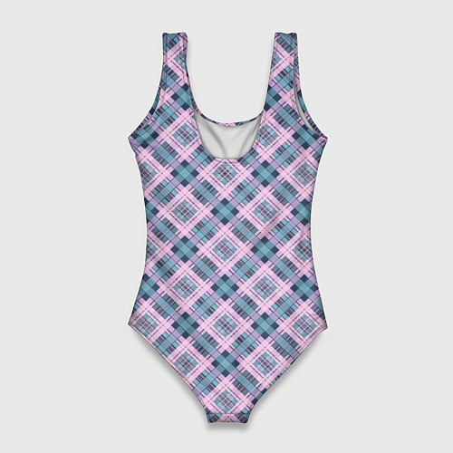 Женский купальник-боди Розово-серый клетчатый узор в косую клетку / 3D-принт – фото 2