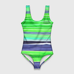 Женский купальник-боди Сине-зеленые абстрактные полосы