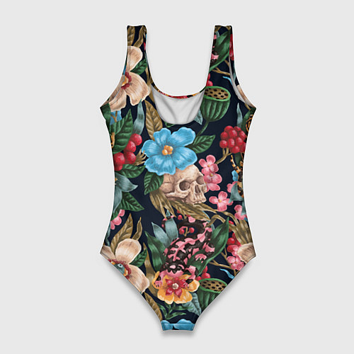 Женский купальник-боди Паттерн из цветов, черепов и саламандр / 3D-принт – фото 2