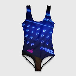 Купальник-боди 3D женский Неоновая клавиатура - Синий, цвет: 3D-принт