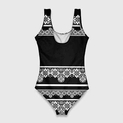 Женский купальник-боди Белое кружево на черном фоне lace / 3D-принт – фото 2