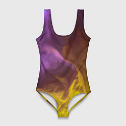 Купальник-боди 3D женский Неоновые фонари на шёлковой поверхности - Фиолетов, цвет: 3D-принт